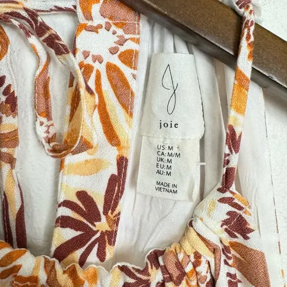 Joie | Orange & Brown Floral Print Halter Neck Sleeveless High Waist Maxi Dress - Picture 7 of 8